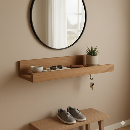 Repisa Flotante Madera Natural: Diseño Minimalista Multiambiente