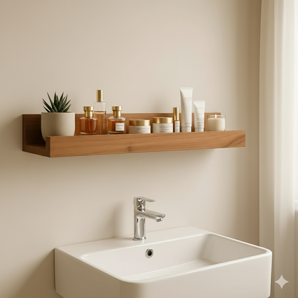 Repisa Flotante Madera Natural: Diseño Minimalista Multiambiente