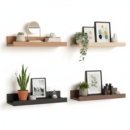 Repisa Flotante Madera Natural: Diseño Minimalista Multiambiente